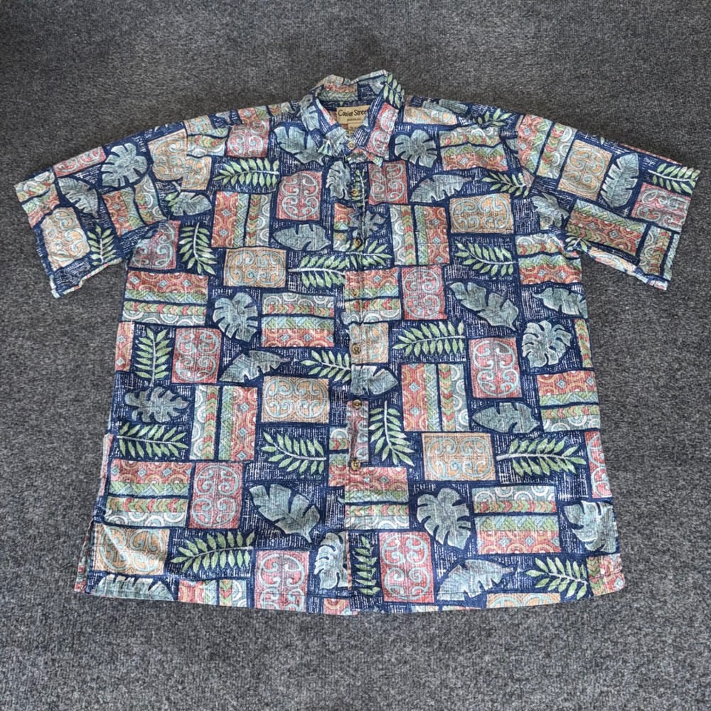 Cooke Street Hawaiian Shirt Mens‎ XL Tropical Leaf Reverse Print Cotton Aloha
